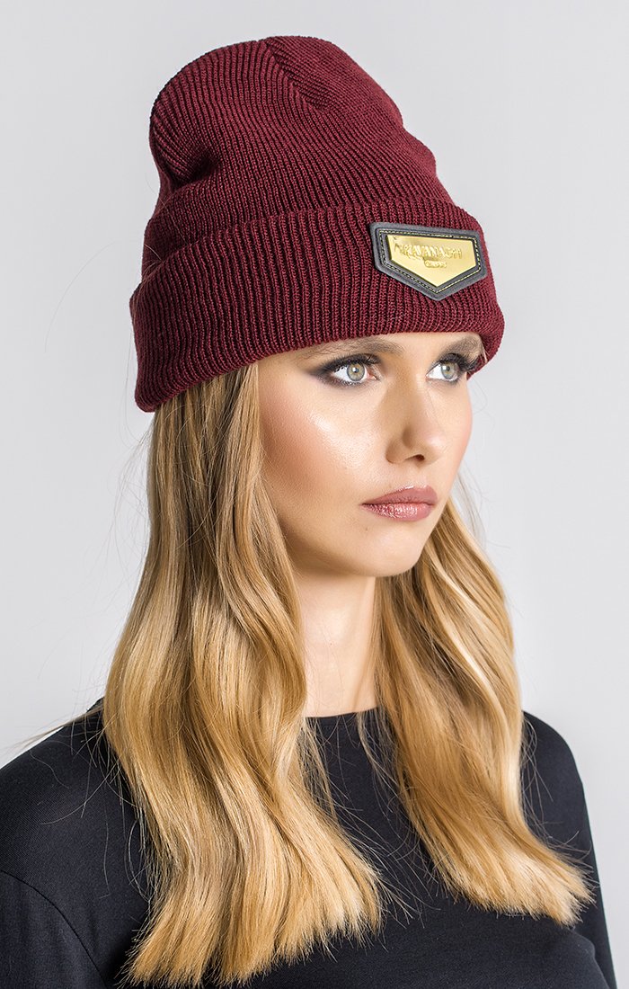 Burgundy Beanie With Gold GK Plaque