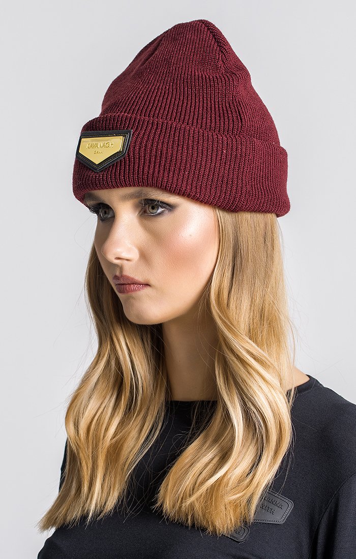 Burgundy Beanie With Gold GK Plaque