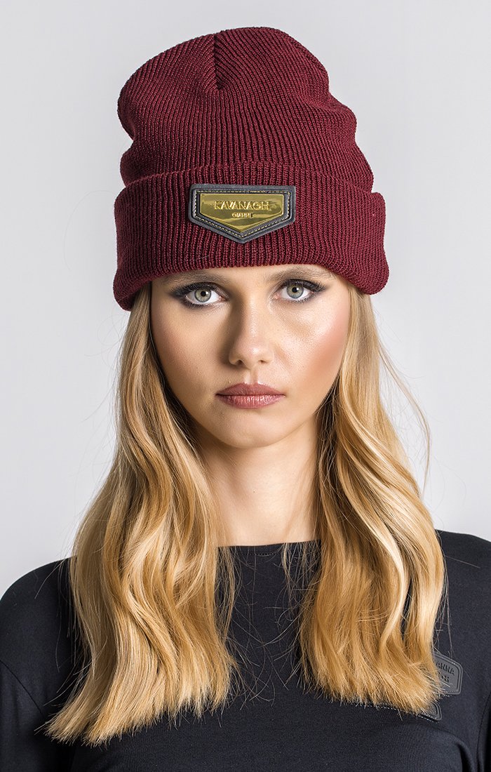 Burgundy Beanie With Gold GK Plaque