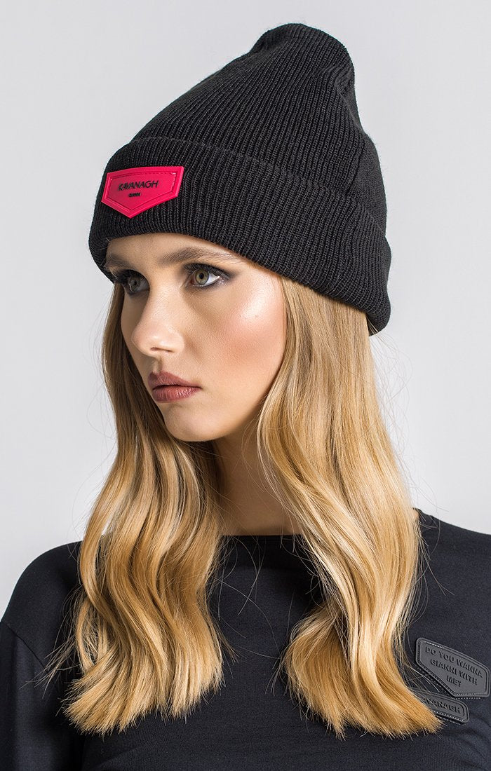 Black Beanie With Neon Pink GK Plaque