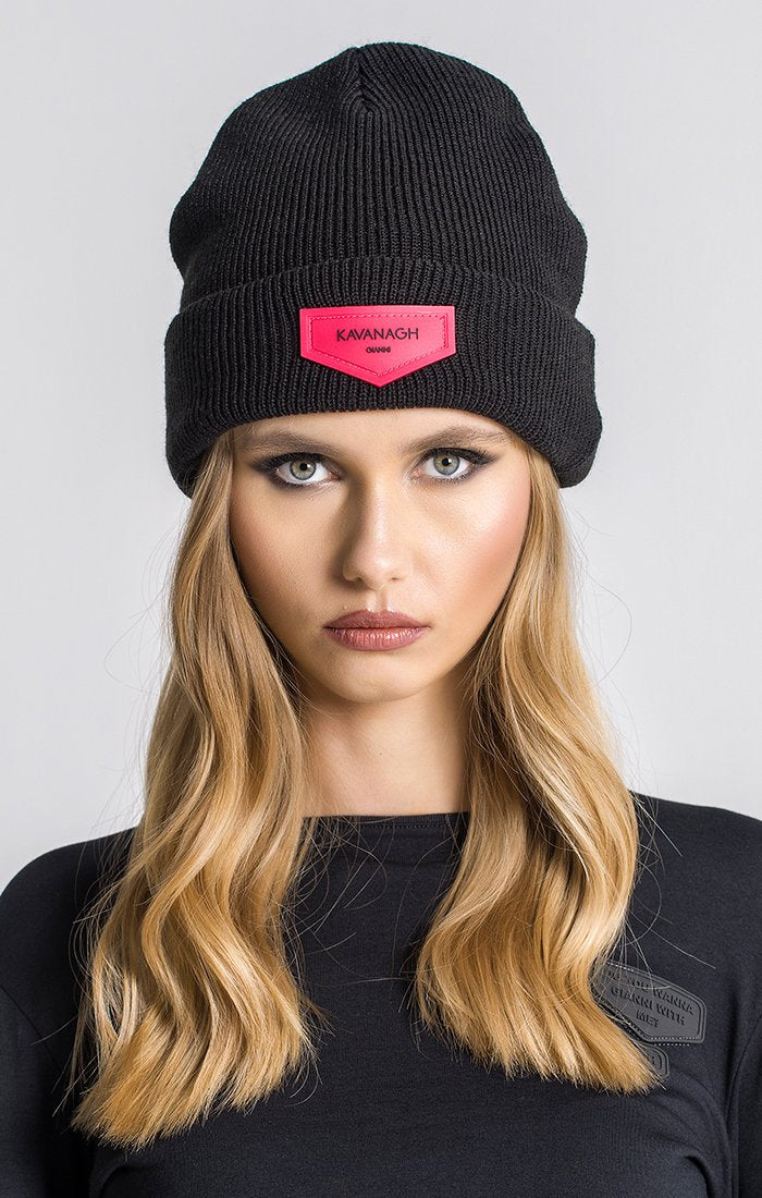 Black Beanie With Neon Pink GK Plaque