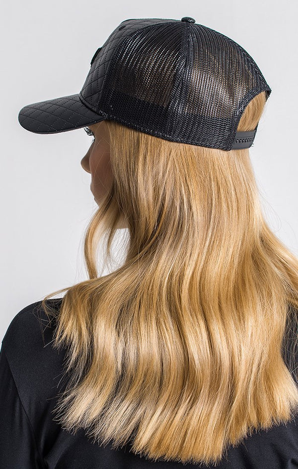 Black GK Faux Leather Quilted Cap