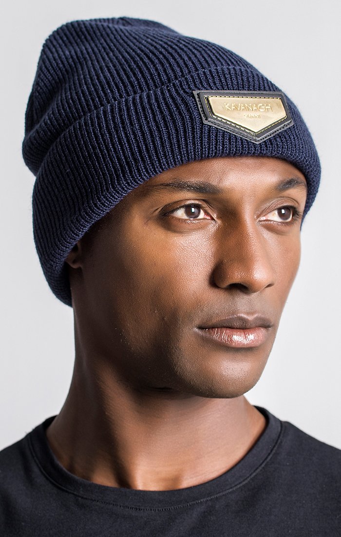 Navy Blue Beanie With Gold GK Plaque