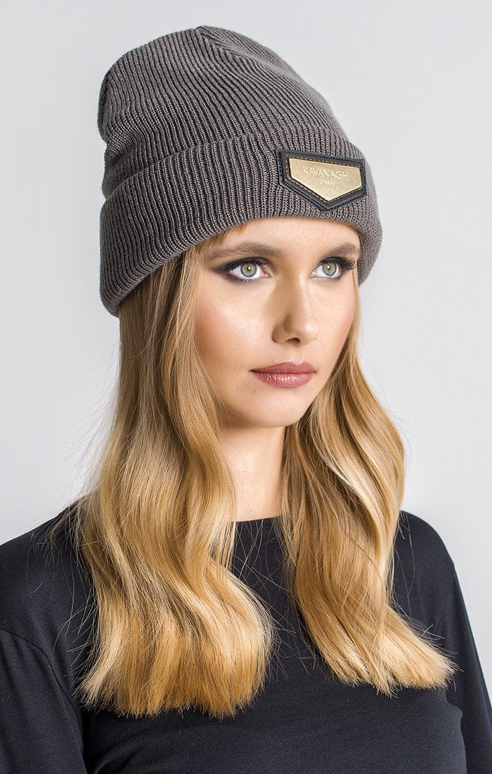 Grey Beanie With Gold GK Plaque