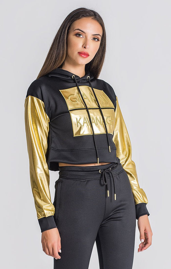 Black Gold Bars Cropped Hoodie