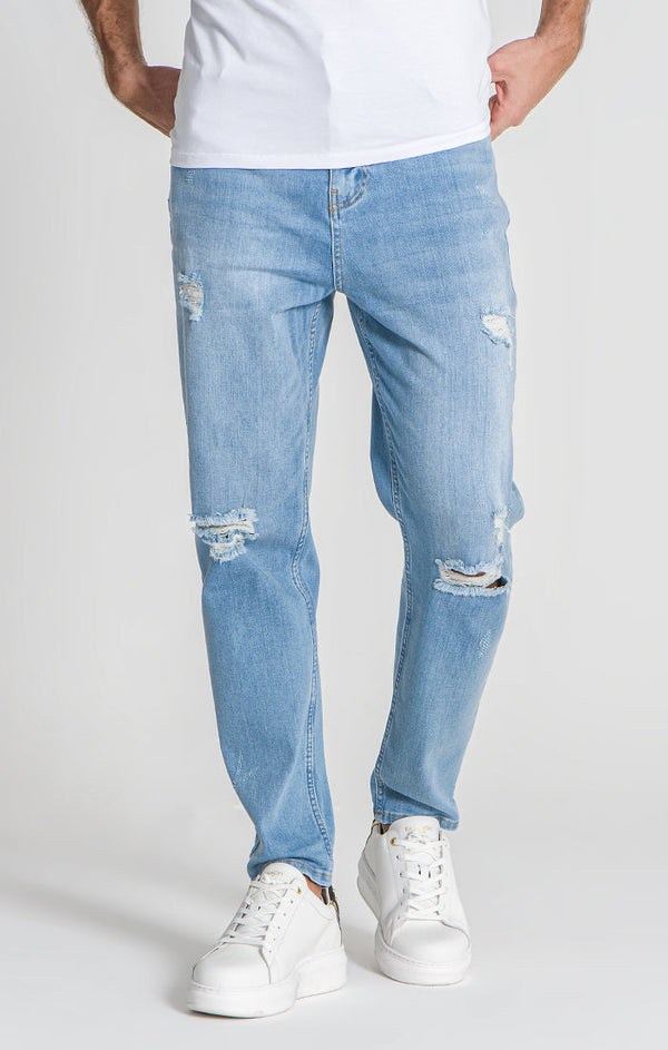 Light Blue Ripped Carrot Leg Jeans