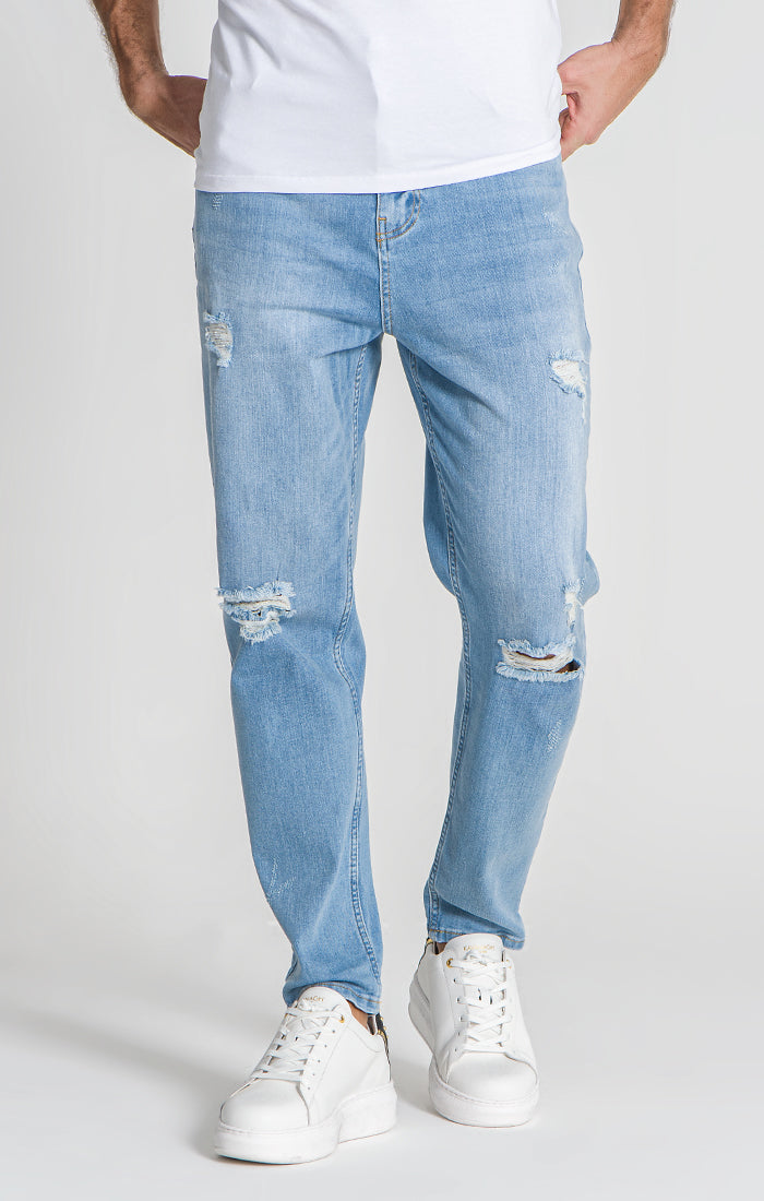 Light Blue Ripped Carrot Leg Jeans