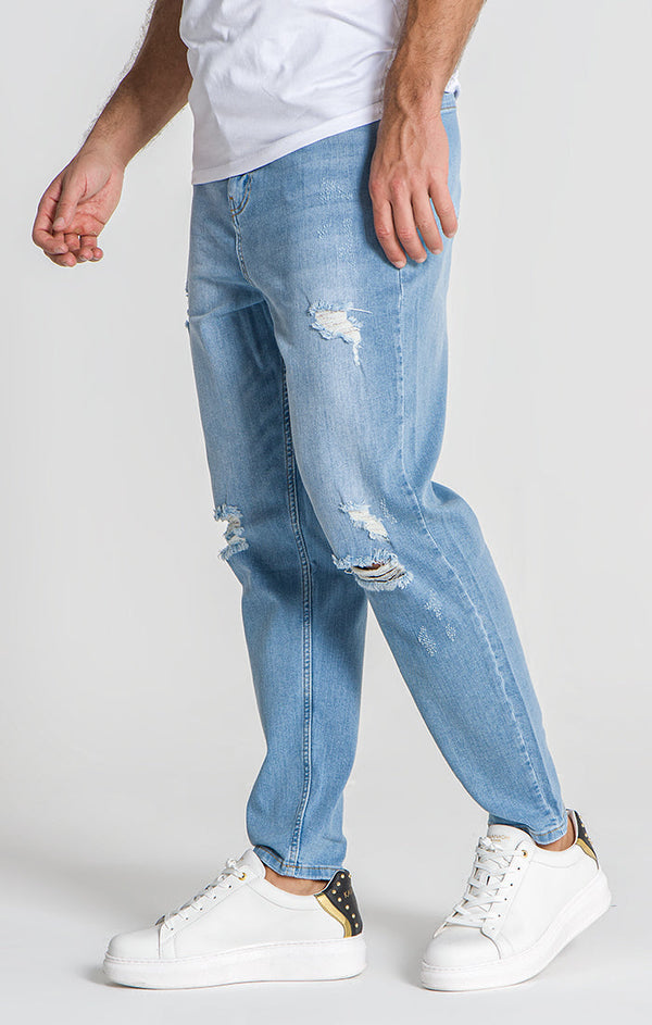 Light Blue Ripped Carrot Leg Jeans