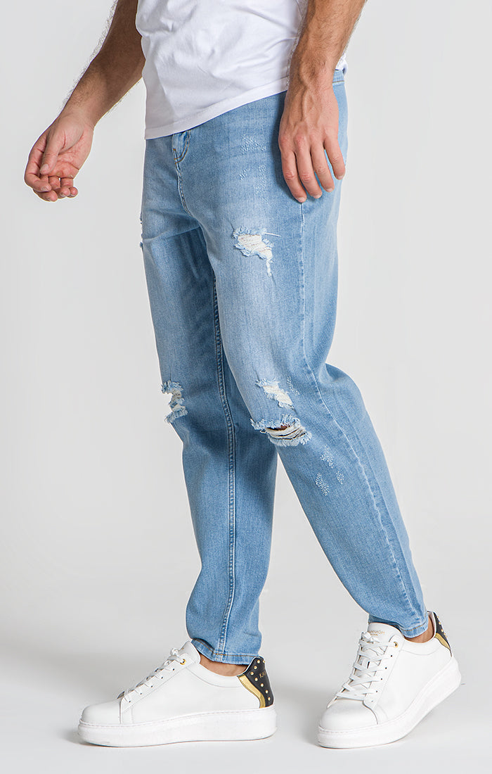 Light Blue Ripped Carrot Leg Jeans